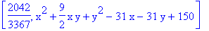 [2042/3367, x^2+9/2*x*y+y^2-31*x-31*y+150]